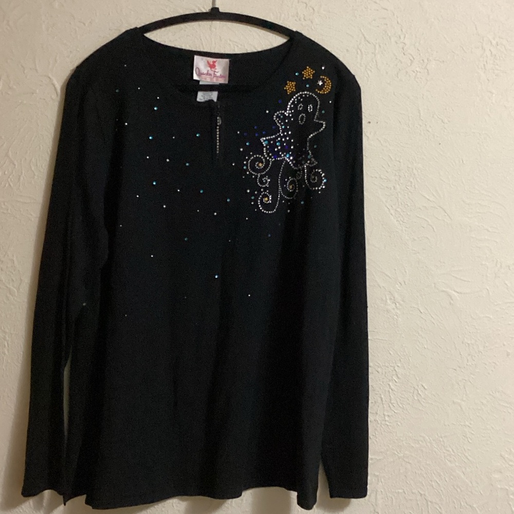 Quacker Factory Black Long Sleeve Ladies Sweater with Sparkly Ghost